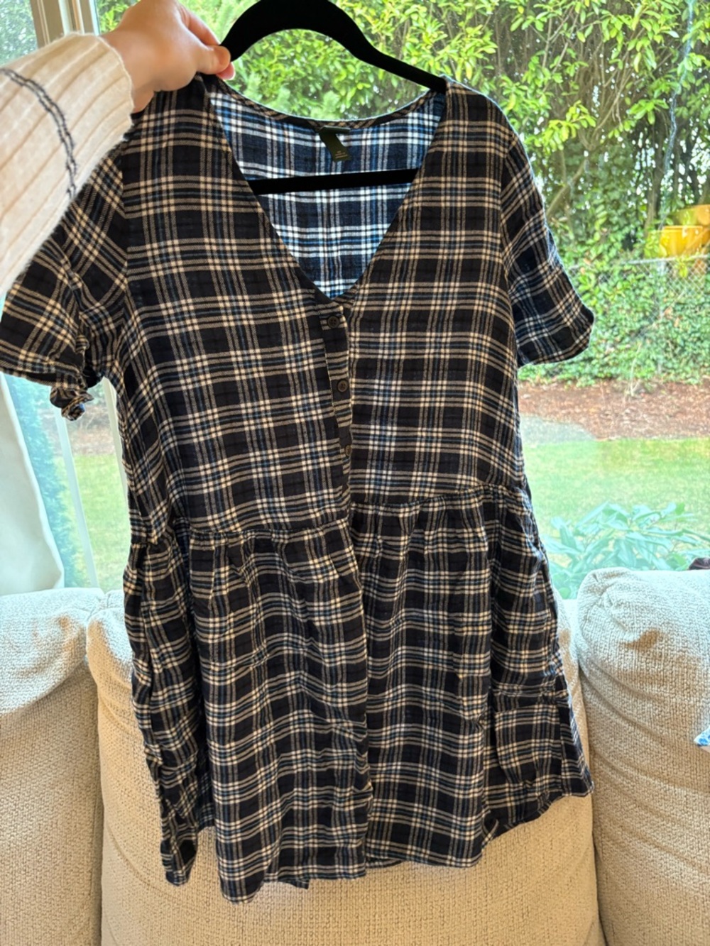 wild fable Blue and Black Plaid Button-Front Dress